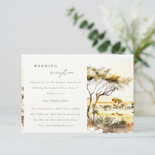 Waterverf Afrikaans Landschap Huwelijksreceptie Informatiekaartje (Staand voorkant)