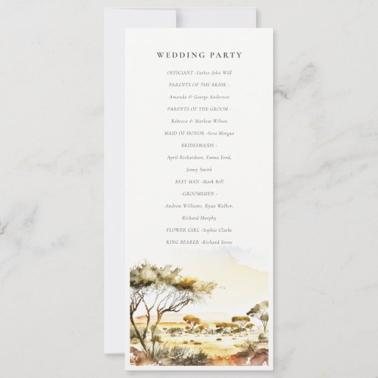 Waterverf Afrikaans Landschap Trouwprogramma Kaart (Achterkant)