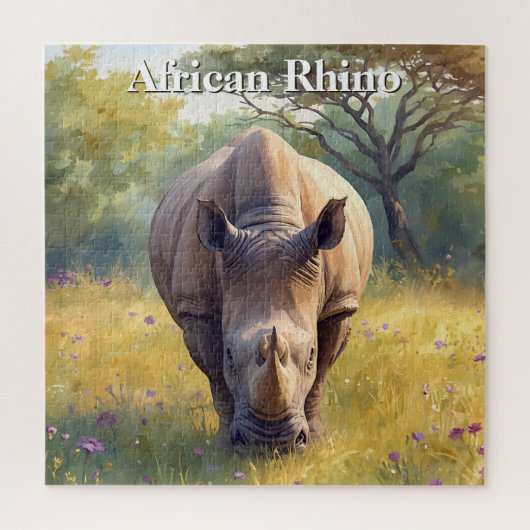 Waterverf Afrikaanse Bosveld Neushoorn Legpuzzel (Verticaal)