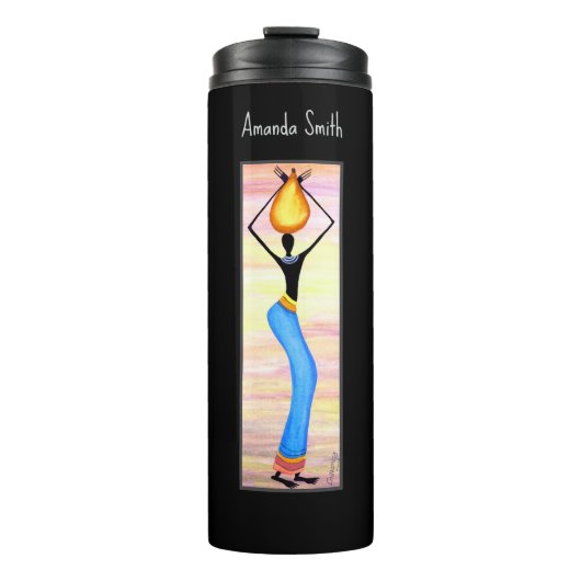 Waterverf, Afrikaanse kunst, elegante vrouw Thermosbeker (Voorkant)