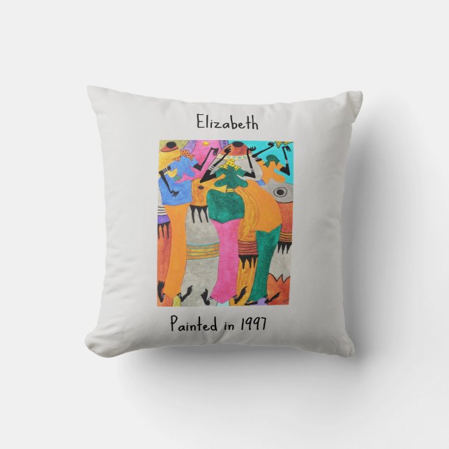 Waterverf, Afrikaanse kunst, Joy Dance Kussen (Voorkant)
