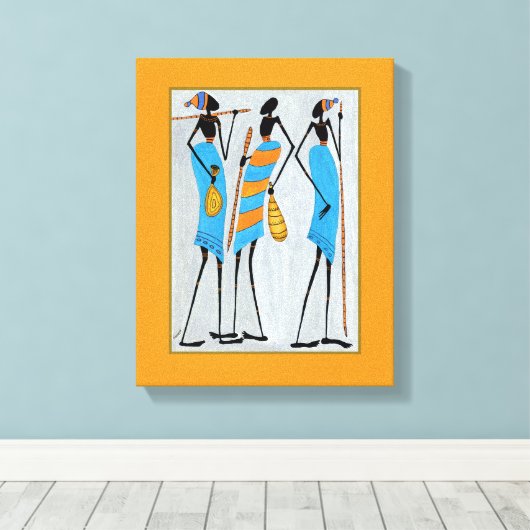 Waterverf, Afrikaanse kunst, Maasai krijgers Canvas Afdruk (Insitu (Houten vloer))