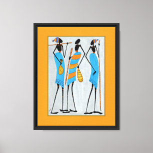 Waterverf, Afrikaanse kunst, Maasai Warriors Canva Canvas Afdruk