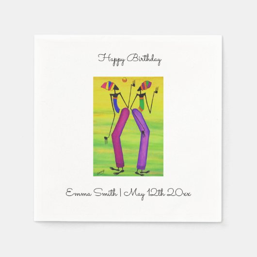 Waterverf Afrikaanse kunst vreugde en geluk Servet (Voorkant)