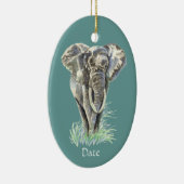 Waterverf Afrikaanse Natuur van olifanten Keramisch Ornament (Rechts)