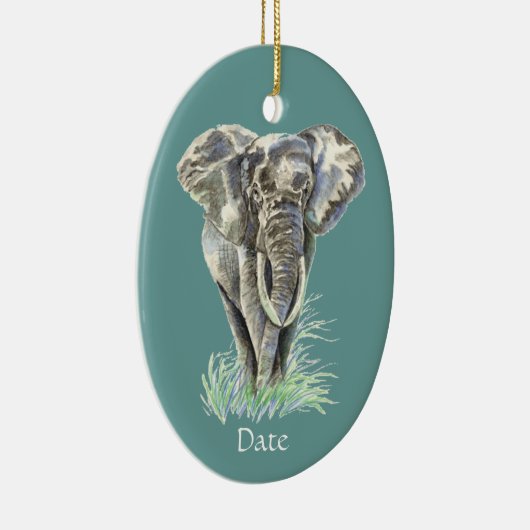 Waterverf Afrikaanse Natuur van olifanten Keramisch Ornament (Rechts)