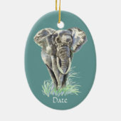 Waterverf Afrikaanse Natuur van olifanten Keramisch Ornament (Achterkant)