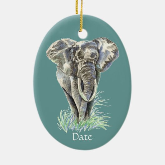 Waterverf Afrikaanse Natuur van olifanten Keramisch Ornament (Achterkant)