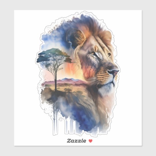 Waterverf Afrikaanse savanne leeuw Sticker (Vel)