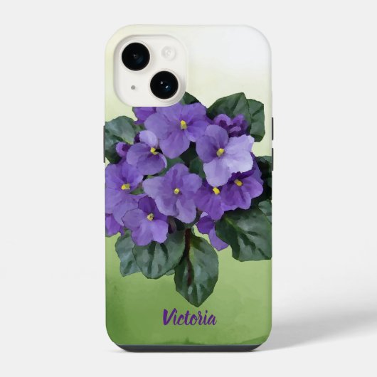Waterverf Afrikaanse Violet Houseplant Garden Flow iPhone Hoesje (Achterkant)