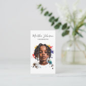 Waterverf Afro Amerikaanse vlechten vlechten QR-co Visitekaartje (Staand voorkant)