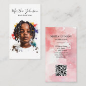 Waterverf Afro Amerikaanse vlechten vlechten QR-co Visitekaartje (Voorkant / Achterkant)