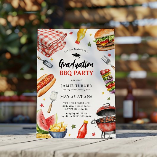 Waterverf Afstudeer BBQ-feest Kaart