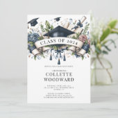 Waterverf Afstudeer Bloemen Banner Afstudeerfeest Kaart (Staand voorkant)