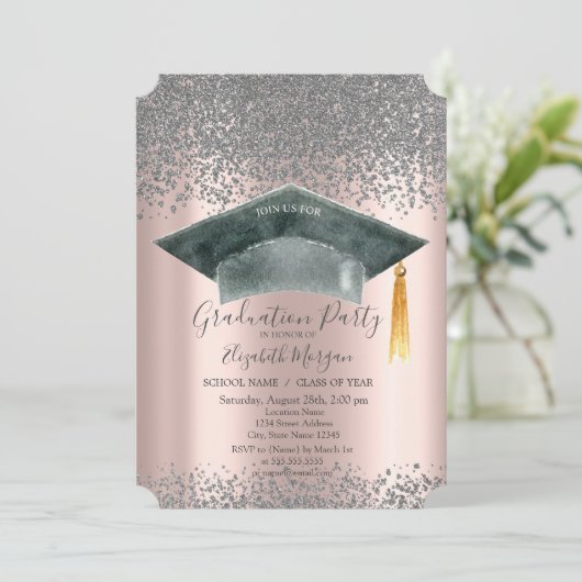 Waterverf Afstudeerder Pet, diamant Roos Gold Afst Kaart (Staand voorkant)