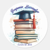 Waterverf Afstudeerdop met Boek Stack Ronde Sticker (Voorkant)
