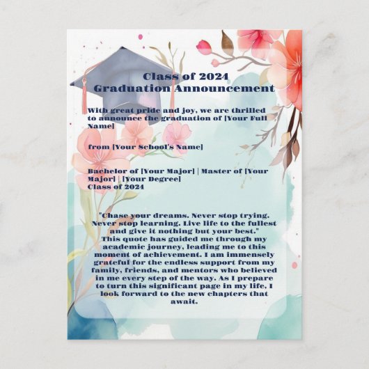 Waterverf Afstuderen Aankondiging Briefkaart (Voorkant)