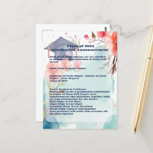 Waterverf Afstuderen Aankondiging Briefkaart