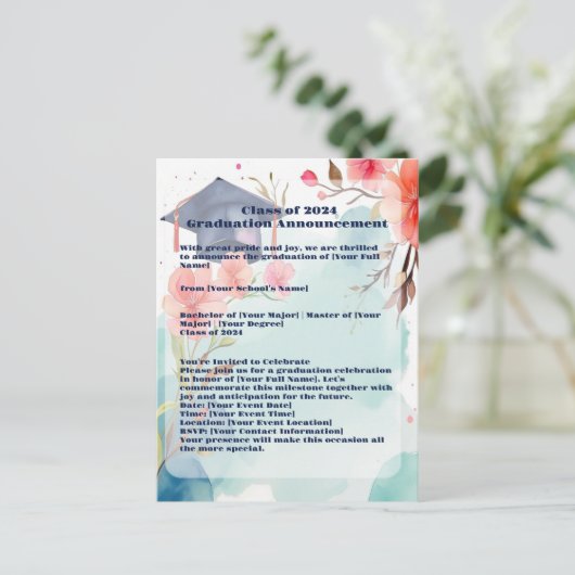 Waterverf Afstuderen Aankondiging Briefkaart (Staand voorkant)