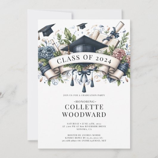 Waterverf Afstuderen Bloemen Banner Afstudeerder P Kaart (Voorkant)