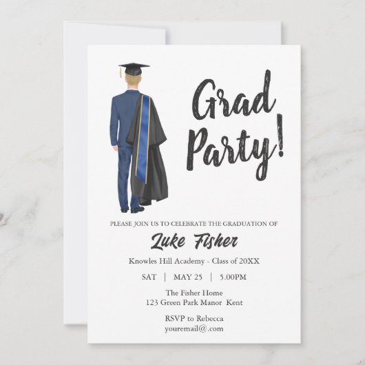 Waterverf Afstuderen Gown & Pet Jong Man Kaart (Voorkant)