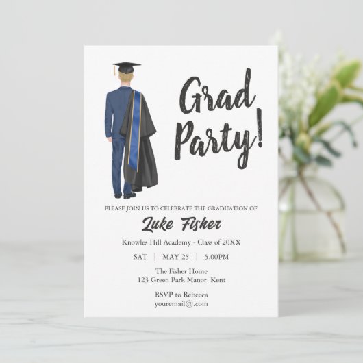 Waterverf Afstuderen Gown & Pet Jong Man Kaart (Staand voorkant)