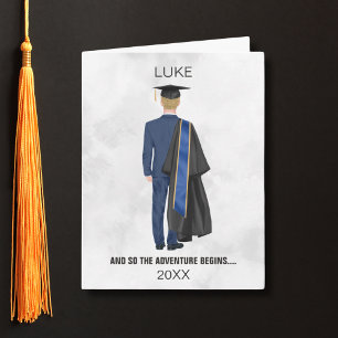 Waterverf Afstuderen Leavers Gown & Pet Kaart Man