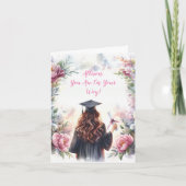 Waterverf Afstuderen meisje met pioenen Kaart (Voorkant)