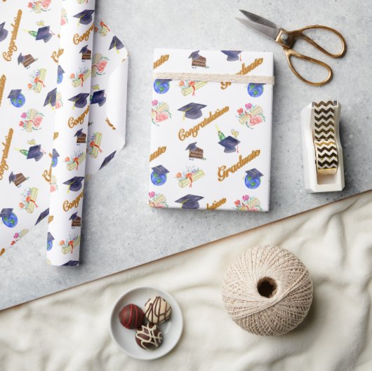 Waterverf Afstuderen met Mutse en Diploma Cadeaupapier (Crafts)