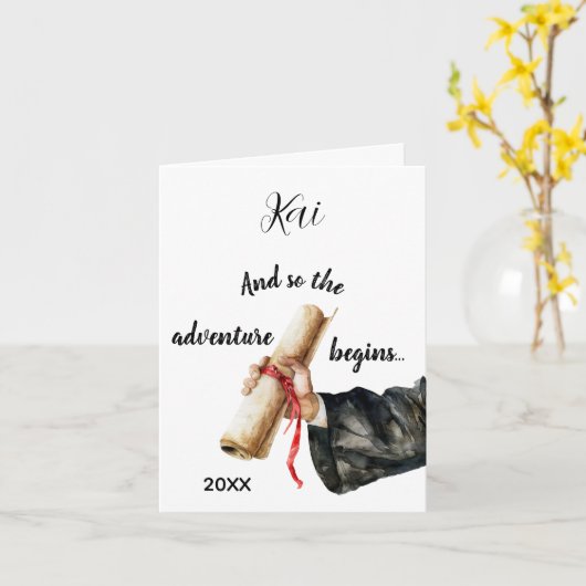 Waterverf Afstuderen Minimalistische Scroll Son Ka Kaart (Gele Bloem)