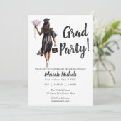 Waterverf Afstuderen Modern Trendy Girl Invite Kaart (Staand voorkant)