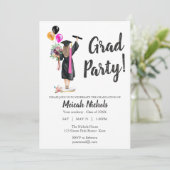 Waterverf Afstuderen Modern Trendy Girl Invite Kaart (Staand voorkant)