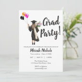 Waterverf Afstuderen Modern Trendy Girl Invite Kaart (Staand voorkant)