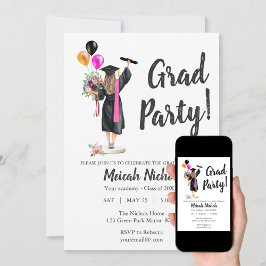 Waterverf Afstuderen Modern Trendy Girl Invite Kaart