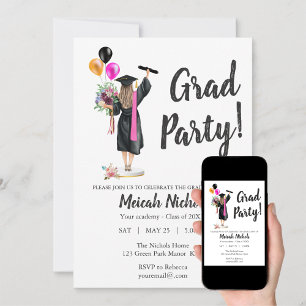 Waterverf Afstuderen Modern Trendy Girl Invite Kaart