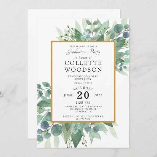 Waterverf Afstuderen van de Eucalyptus Greenery Kaart (Voorkant / Achterkant)