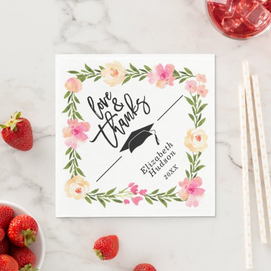 Waterverf - Afstuderen van Floral Script Love & Be Servet (Insitu)