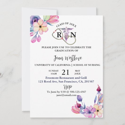 Waterverf Afstuderen van verpleegschool Floral len Kaart (Voorkant)