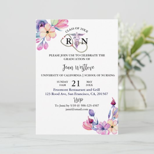 Waterverf Afstuderen van verpleegschool Floral len Kaart (Staand voorkant)