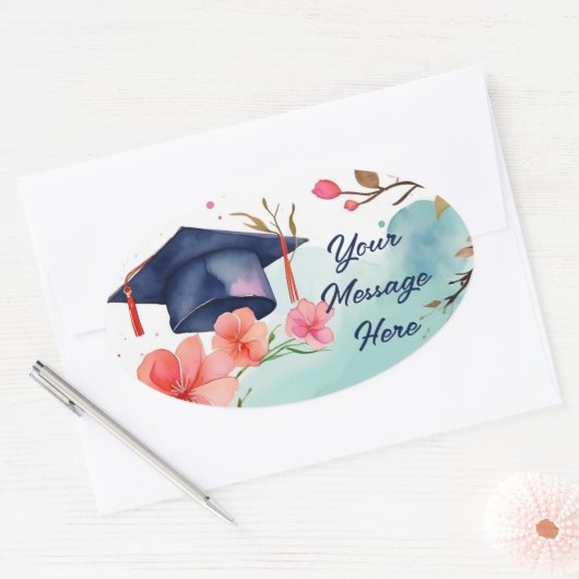 Waterverf Afstuderen viering Ovale Sticker (Envelop)
