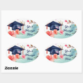 Waterverf Afstuderen viering Ovale Sticker (Vel)
