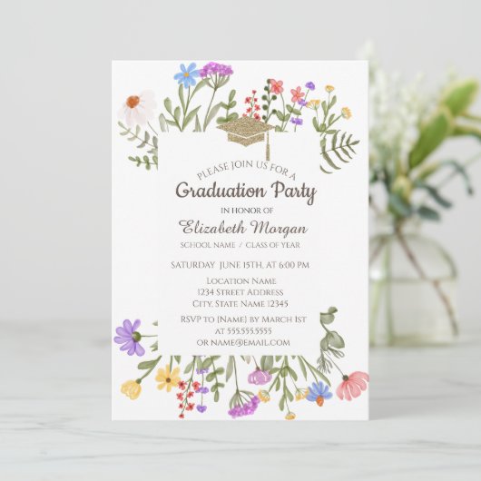 Waterverf Afstuderen Wildbloem Kaart (Staand voorkant)