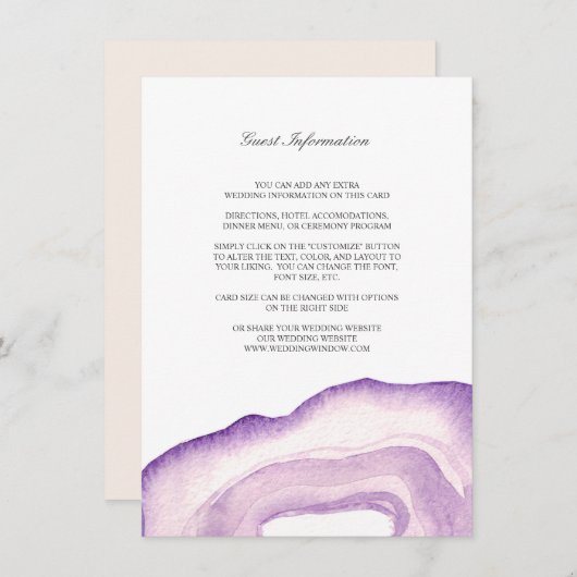 Waterverf Agaat Bruiloft invoegen Kaart | Lavendel