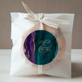 Waterverf Agaat Script Paarse Gouden Blauwgroen Hu Ronde Sticker