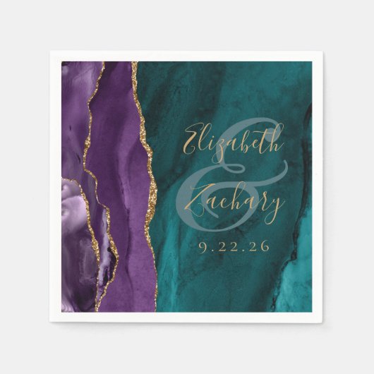 Waterverf Agaat Script Paarse Gouden Blauwgroen Hu Servet (Voorkant)