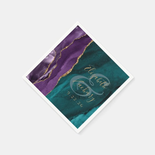 Waterverf Agaat Script Paarse Gouden Blauwgroen Hu Servet (Hoek)