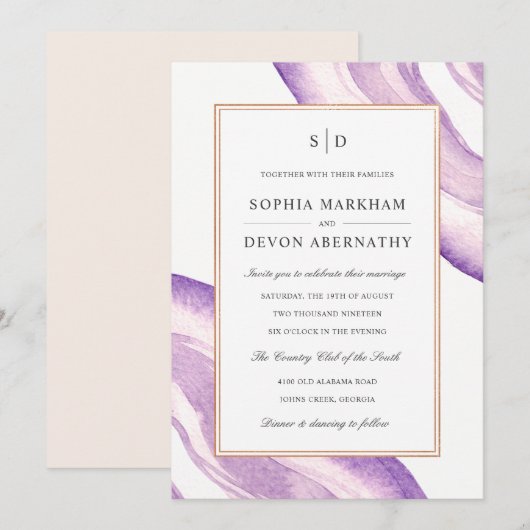 Waterverf Agaat Slice Bruiloft Uitnodigen | Lavend Kaart (Voorkant / Achterkant)