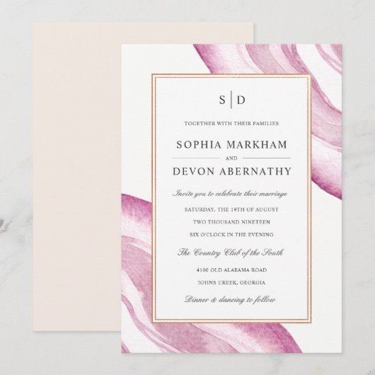 Waterverf Agaat Slice Wedding Invite | Mauve Pink Kaart (Voorkant / Achterkant)