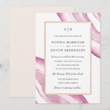 Waterverf Agaat Slice Wedding Invite | Mauve Pink