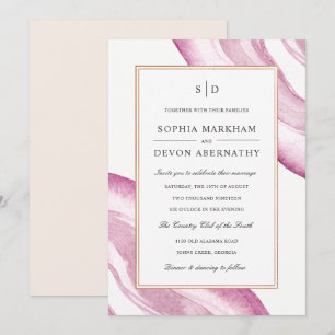 Waterverf Agaat Slice Wedding Invite Mauve Pink Kaart